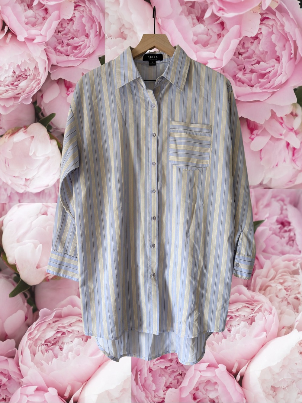 AKIRA Yellow/Blue Striped Oversized Shirt/Shirtdress